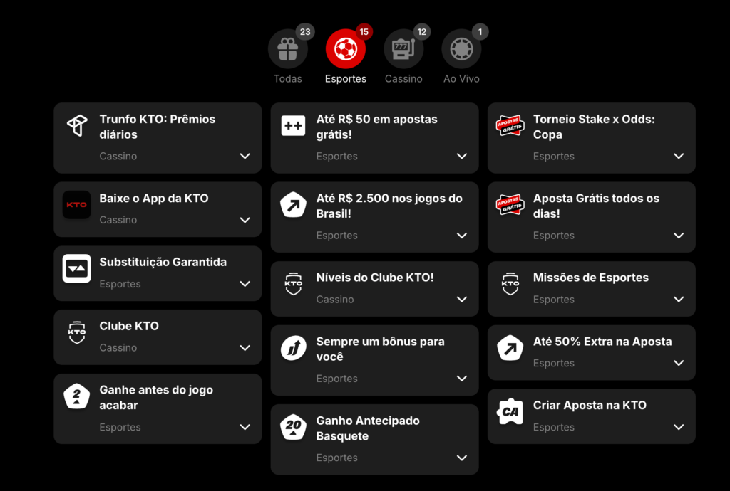 captura de tela dos bônus KTO