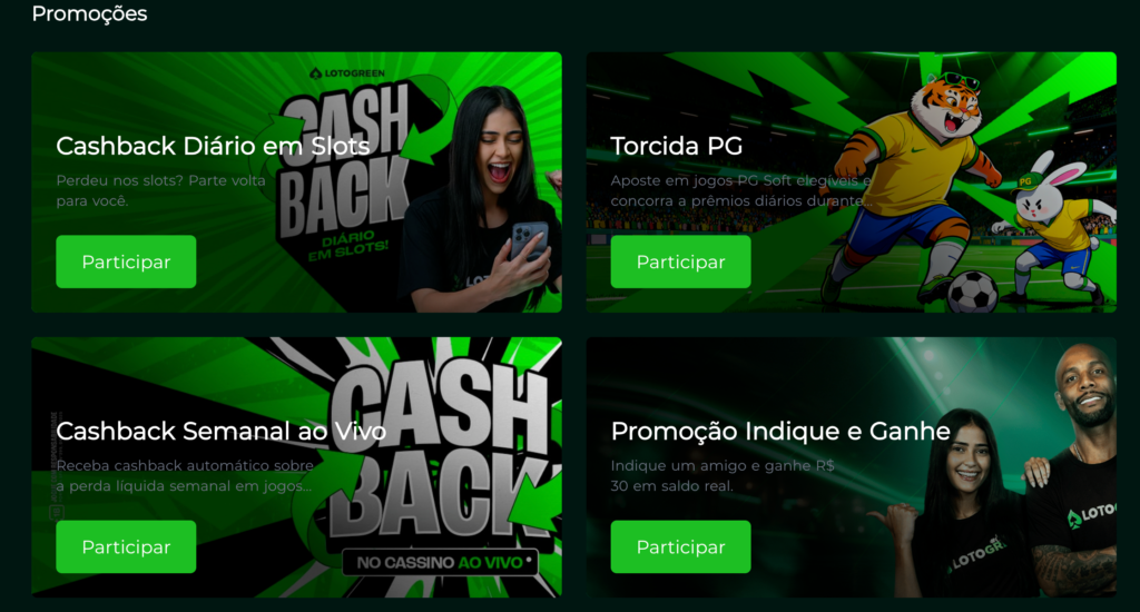 captura de tela dos bônus Lotogreen