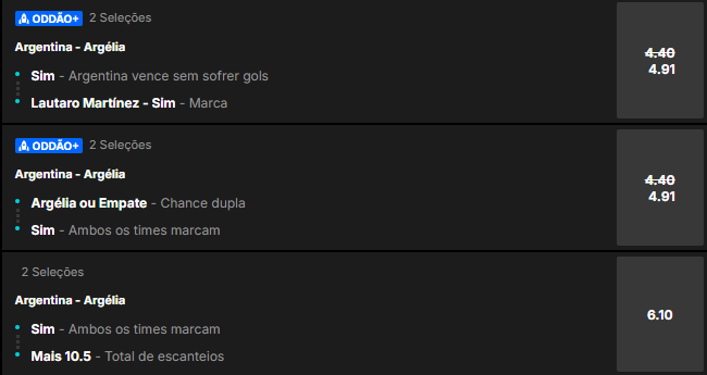 super odds para Argentina x Argélia pela Copa do Mundo