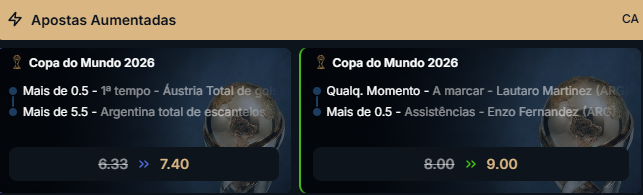 super odds para o jogo Argentina x Áustria pela Copa do Mundo