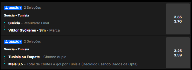 super odds para o jogo Suécia x Tunísia pela Copa do Mundo