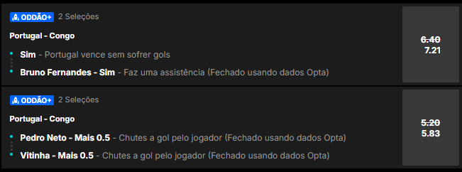super odds para o jogo Portugal x Congo pela Copa do Mundo
