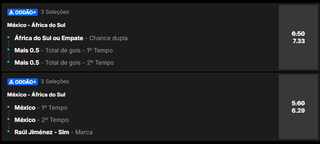 Super odds para a partida entre México x África do Sul pela Copa do Mundo
