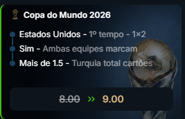 super odds para o jogo Turquia x EUA pela Copa do Mundo