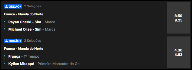 super odds para França x Irlanda do Norte