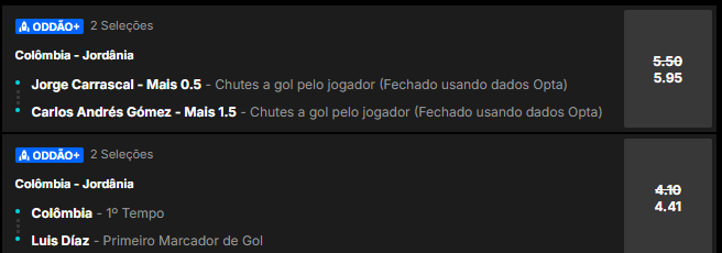 super odds para o amistoso colômbia x jordânia
