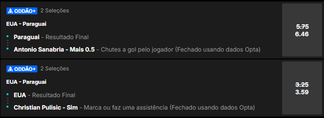 super odds para Estados Unidos x Paraguai